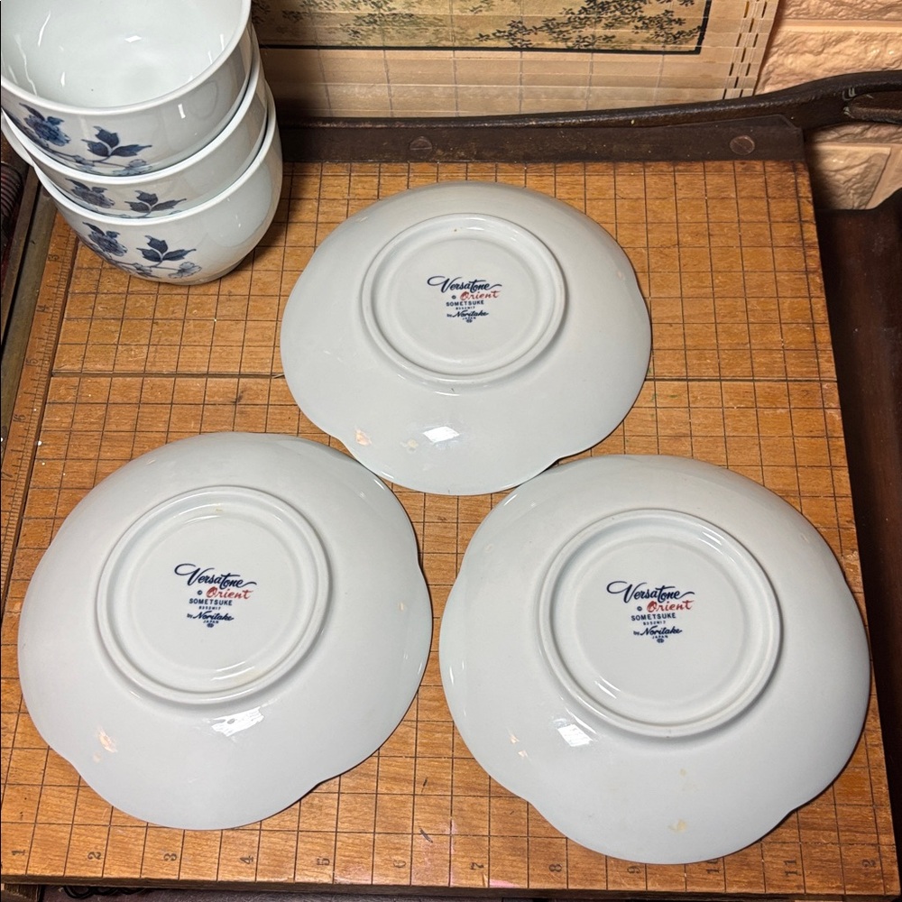 Noritake Cup Saucer Set of 3 Versatone Orient Sometsuke B352W17 Japan - Picture 9 of 13